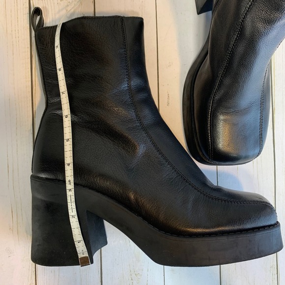 Steve Madden Hope Black Leather Square Toe Platform Block Heel Ankle Boots 10M - Picture 7 of 8